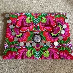 Love Birds embroidered 11”x 8” clutch with coin detail